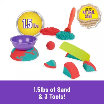 Kinetisches Sand-Set für Kinder Spinmaster Mold n’ Flow 1,5 lb Rot & Türkis mit 3 Werkzeugen (ab 3 Jahren)