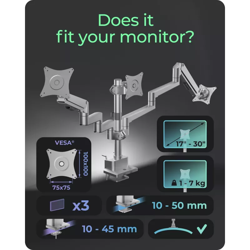 Monitorhalterung ICY BOX IB-MS525-T 30 Zoll Grau Silber Klemme Tischdurchführung