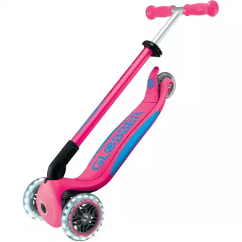 Kompaktscooter GLOBBER Primo Foldable Plus Lights – pink/hellblau