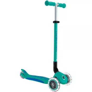 Tretroller GLOBBER Primo Foldable Plus Lights – faltbarer Kinderroller, türkis/dunkelblau