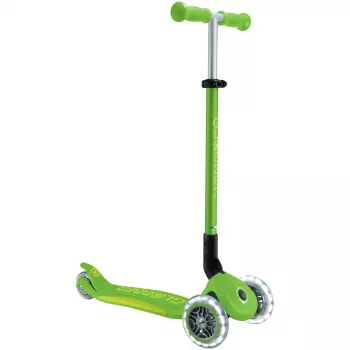 Tretroller GLOBBER Primo Foldable Plus Lights — faltbarer Kinderroller mit integrierten Lichtern, limettengrün