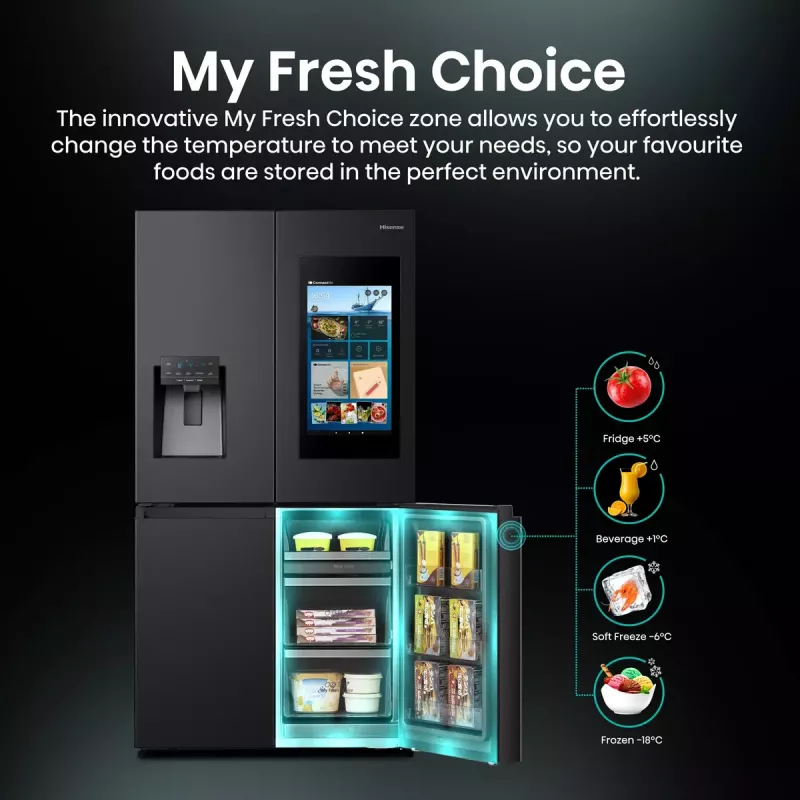 Hisense Side-by-Side-Kühlschrank RQ760N4IFE – Freistehender Multi-Door, 577 L Gesamtkapazität, Schwarz