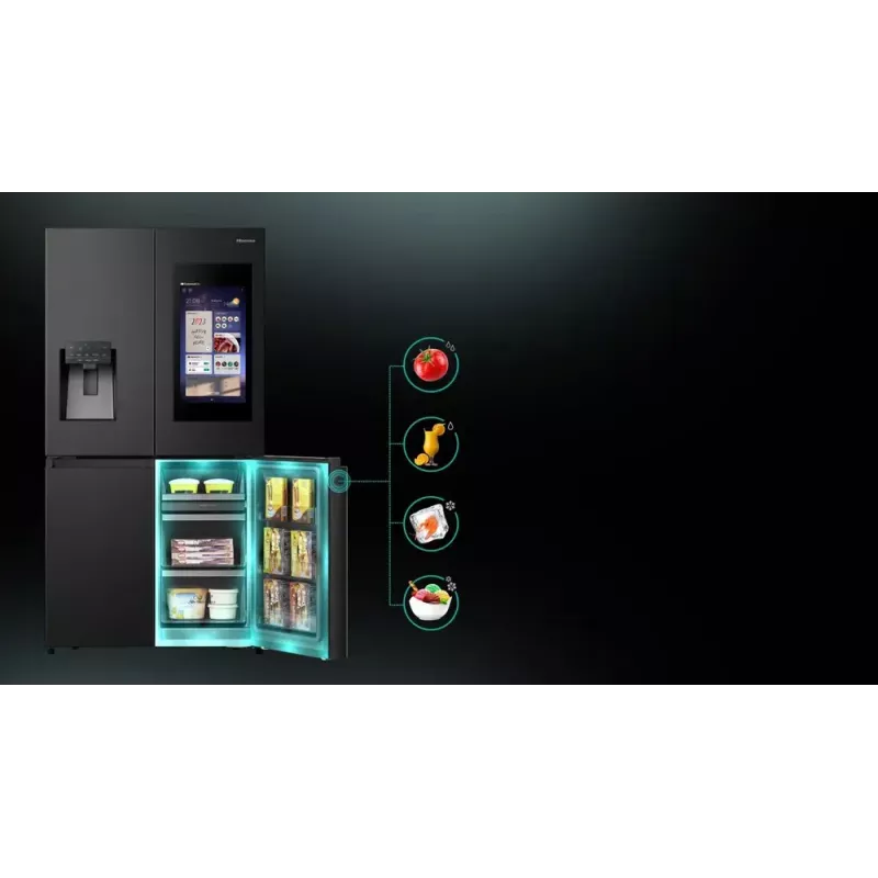 Hisense Side-by-Side-Kühlschrank RQ760N4IFE – Freistehender Multi-Door, 577 L Gesamtkapazität, Schwarz