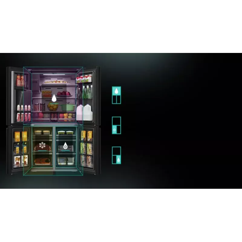 Hisense Side-by-Side-Kühlschrank RQ760N4IFE – Freistehender Multi-Door, 577 L Gesamtkapazität, Schwarz