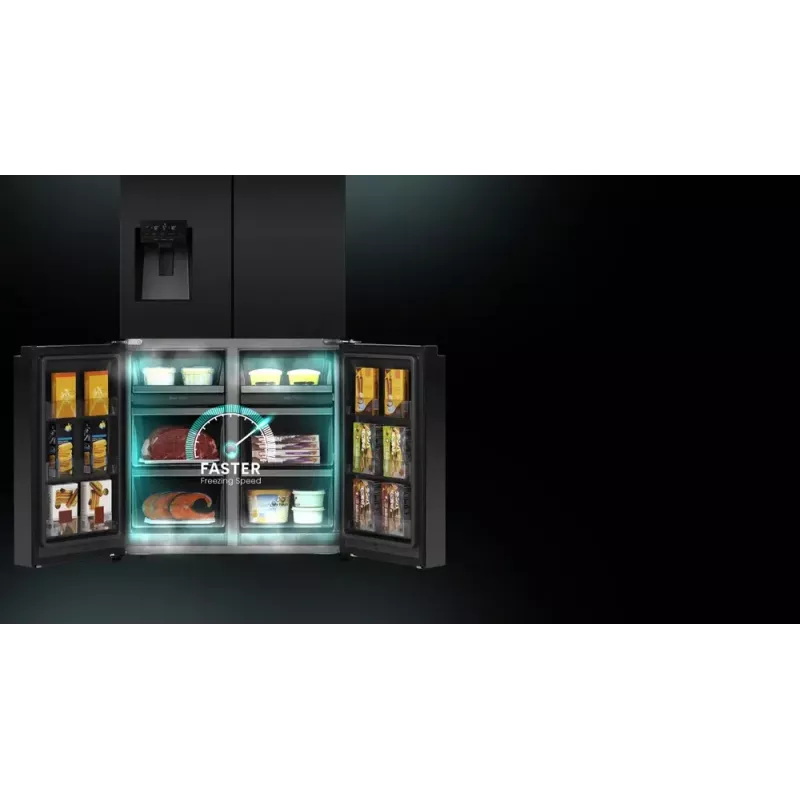 Hisense Side-by-Side-Kühlschrank RQ760N4IFE – Freistehender Multi-Door, 577 L Gesamtkapazität, Schwarz