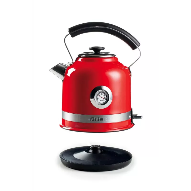 Ariete 2854 Moderna Wasserkocher, 2000 W, 1,7 l Fassungsvermögen, 360° kabellos, automatisches Abschaltsystem, herausnehmbarer Filter, sichtbarer Wasserstand, Thermometer, rot