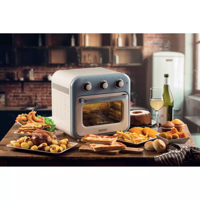 Ariete 4632 Heißluftfritteuse und Backofen Vintage, 1400W, 2in1, Fassungsvermögen 16L, Zubehör inklusive, Timer 60 Minuten, Doppelglas, blau
