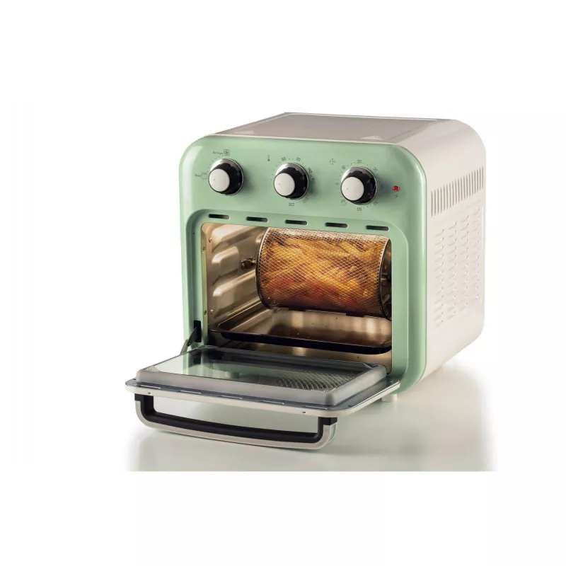 Ariete 4632 Heißluftfritteuse und Backofen Vintage, 1400W, 2in1, Fassungsvermögen 16L, Zubehör inklusive, Timer 60 Minuten, Doppelglas, Grün