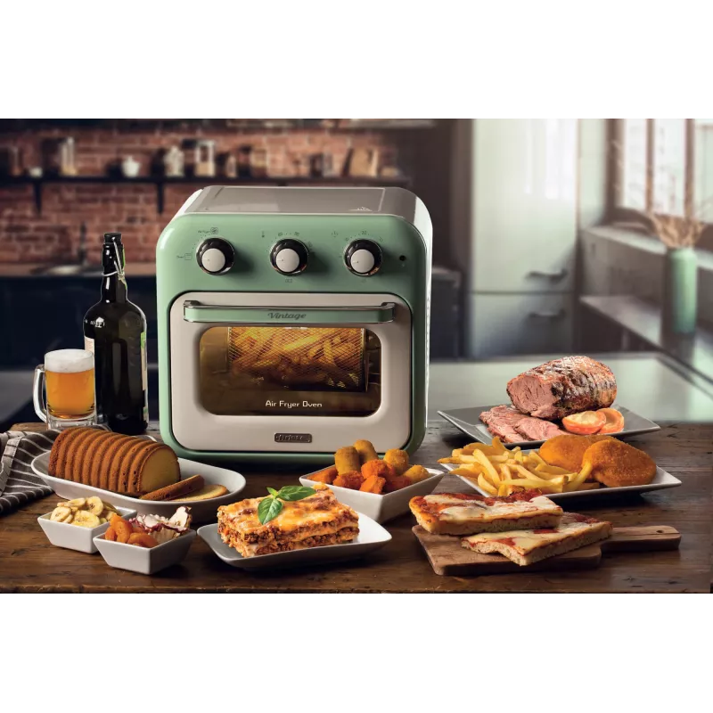 Ariete 4632 Heißluftfritteuse und Backofen Vintage, 1400W, 2in1, Fassungsvermögen 16L, Zubehör inklusive, Timer 60 Minuten, Doppelglas, Grün