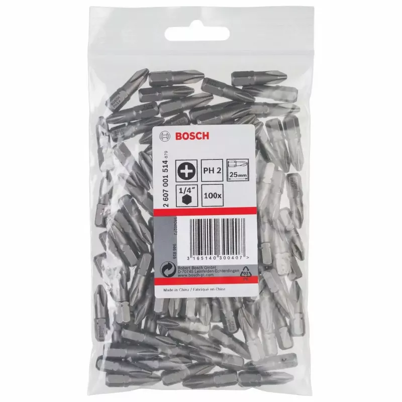 Schraubendreherbits Bosch 2607001514 100 Stück PH 2 25 mm Sechskant