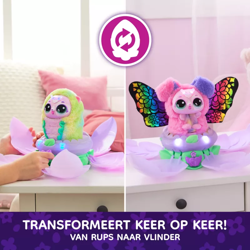 Hatchimals Bloomables by , Kittyfly Überraschungsspielzeug, interaktives Plüschtier mit wiederholbarer doppelter Enthüllung, über 100 Geräusche und Reaktionen für Rollenspiele (Stile variieren), elektronische Haustiere für Kinder ab 5 Jahren