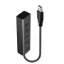 Lindy 4 Port USB 3.0 Hub, USB 3.2 Gen 1 (3.1 Gen 1) Type-A, USB 3.2 Gen 1 (3.1 Gen 1) Type-A, 5000 Mbit/s, Schwarz, Aluminium, Kunststoff, 0.3 m
