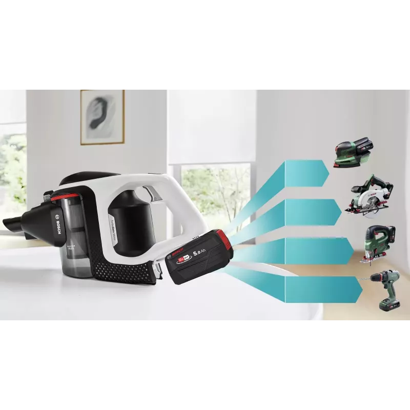 Bosch Serie 8 BSS825ALL Stabstaubsauger/Akkusauger Batterie Trocken Beutellos Schwarz, Weiß 5 Ah