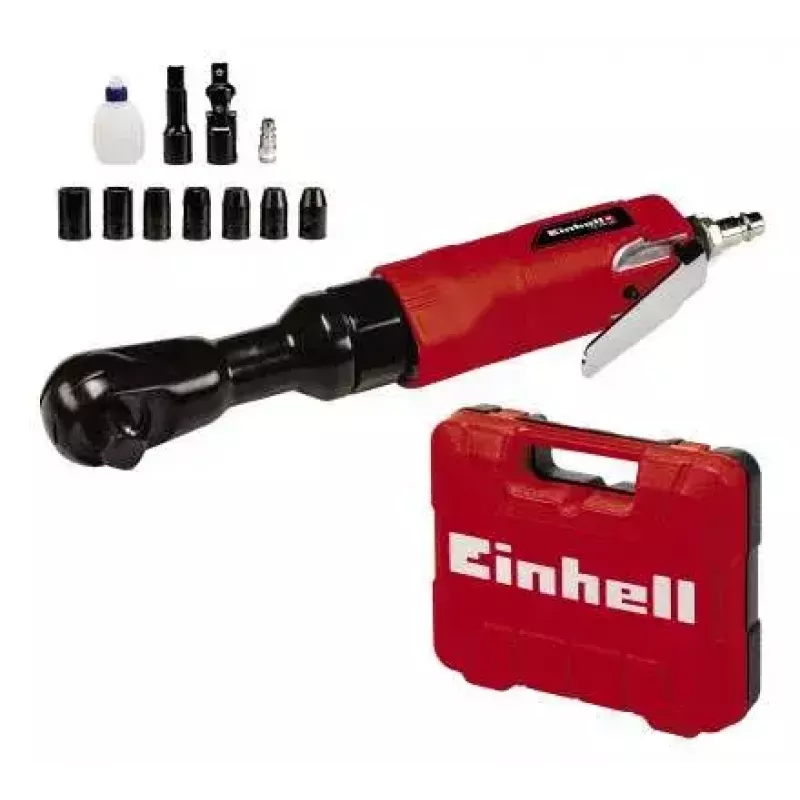 Druckluft-Schlagschrauber EINHELL TC-PR 68 — pneumatisch, 68 N·m Drehmoment, 160 U/min, gerader Griff, 7 Steckschlüsseleinsätze, 252×350×83 mm, schwarz/rot