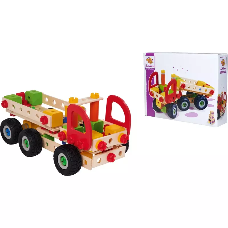 Konstruktionsspielzeug-Set Simba-Dickie Eichhorn Constructor Trucks — 135 Teile, Fahrzeug- und Blockelemente zum Bauen