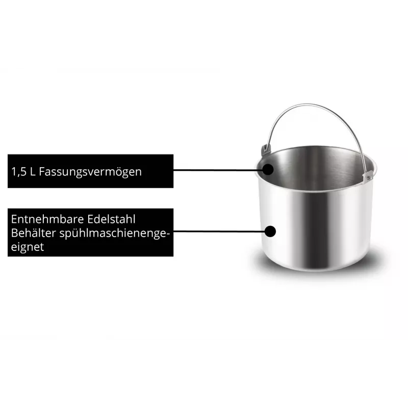 Unold 48826 Eismaschine & Joghurtbereiter EVA Kompressor-Eismaschine 1,5 L 120 W Schwarz, Edelstahl