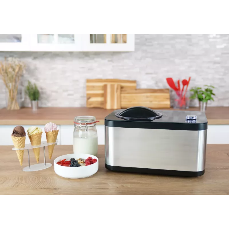 Unold 48826 Eismaschine & Joghurtbereiter EVA Kompressor-Eismaschine 1,5 L 120 W Schwarz, Edelstahl