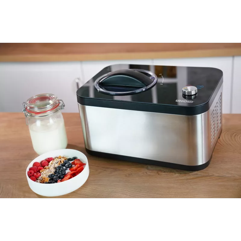 Unold 48826 Eismaschine & Joghurtbereiter EVA Kompressor-Eismaschine 1,5 L 120 W Schwarz, Edelstahl