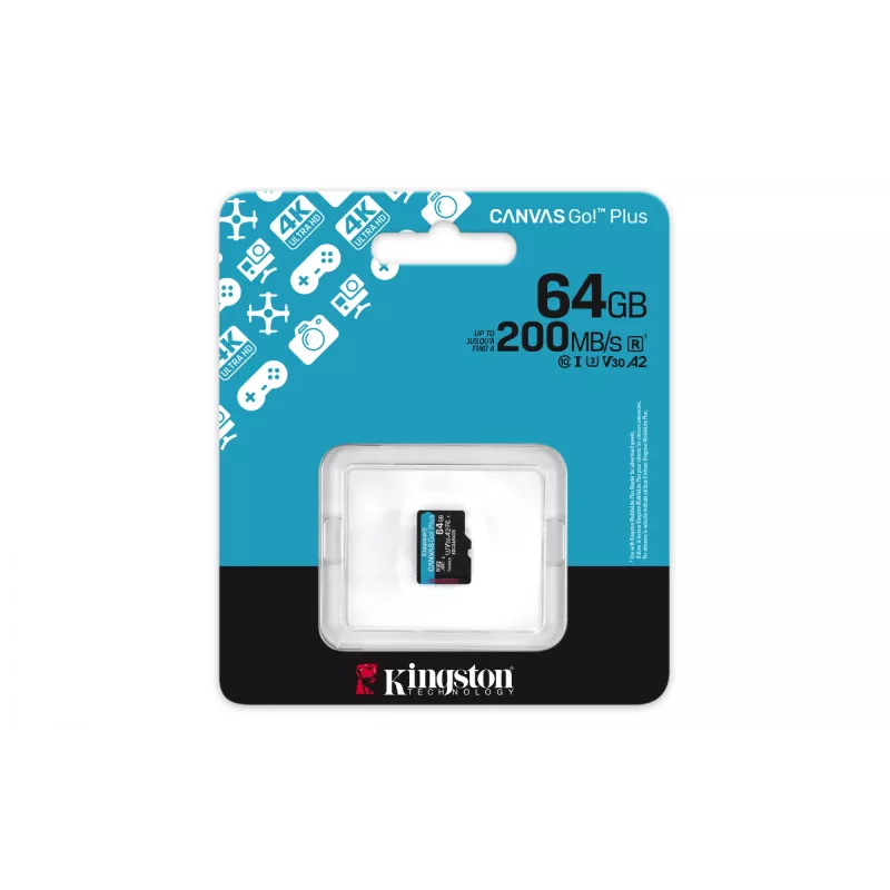 Kingston Technology 64GB microSDXC Canvas Go Plus Gen4 200R A2 U3 Einzelpack ohne ADP