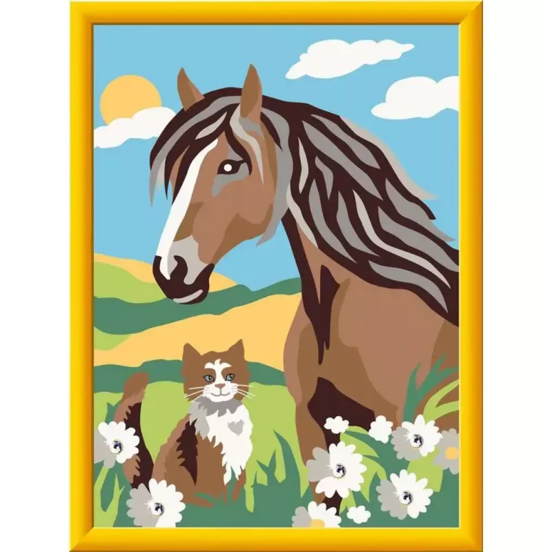 Malset Ravensburger CreArt – Pferd- und Kätzchen-Motiv, Malen-nach-Zahlen-Kreativset