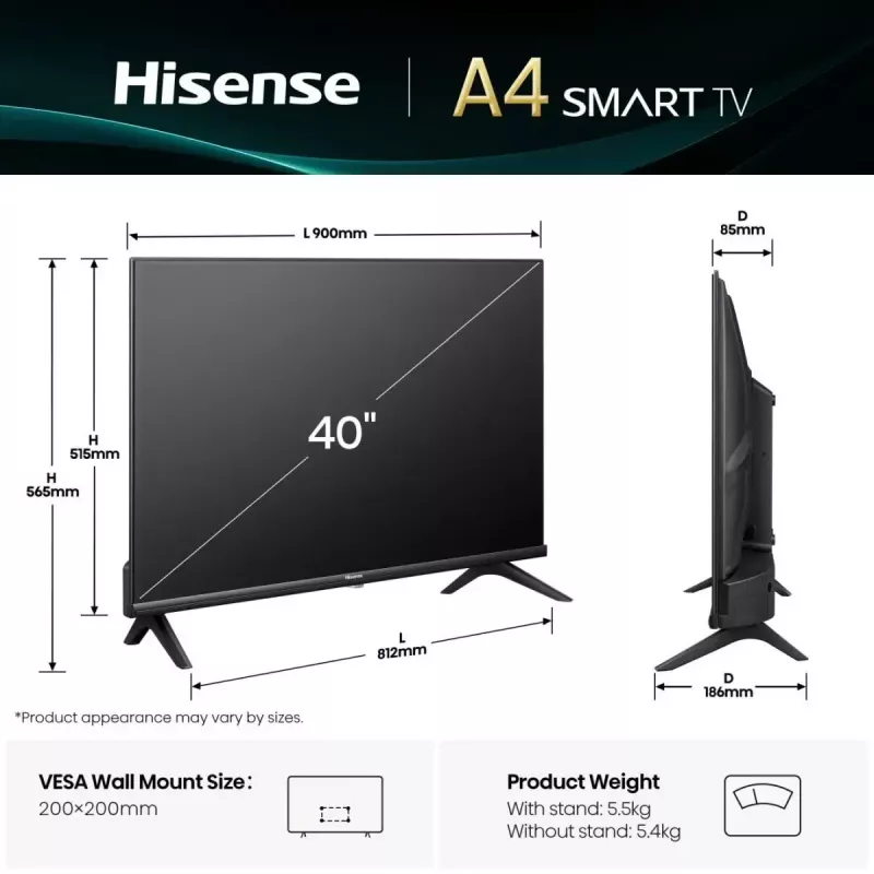 Hisense 40E4QT 101,6 cm (40 Zoll) Full HD Smart TV Wi-Fi Schwarz