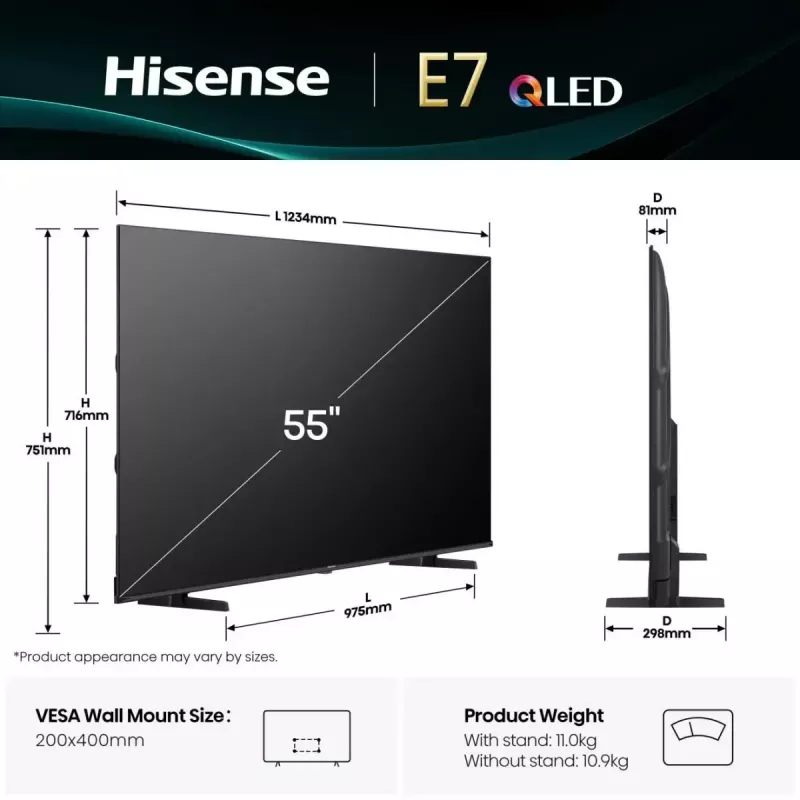 Hisense 55E77Q 139,7 cm (55 Zoll) 4K Ultra HD Smart TV Wi-Fi Schwarz