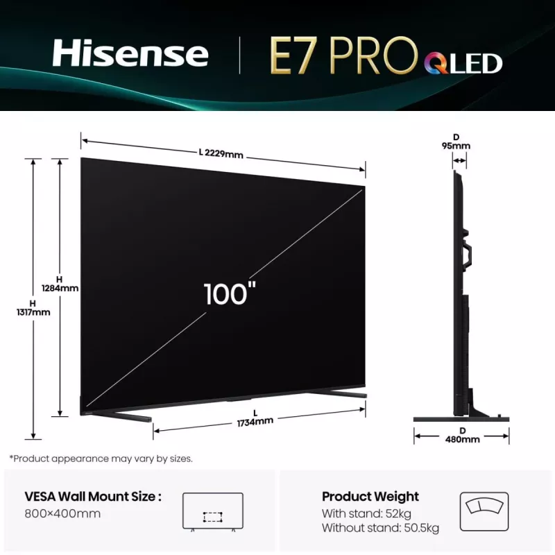 Hisense 100E7Q PRO 2,54 m (100 Zoll) 4K Ultra HD Smart TV Wi-Fi Schwarz