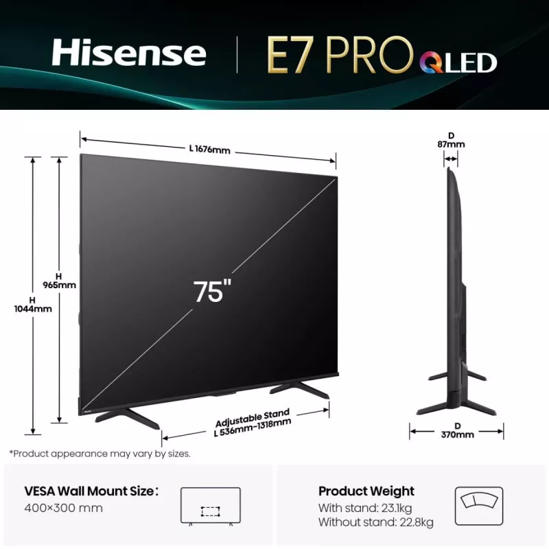 Hisense 75E77Q PRO 190,5 cm (75 Zoll) 4K Ultra HD Smart TV Wi-Fi Schwarz