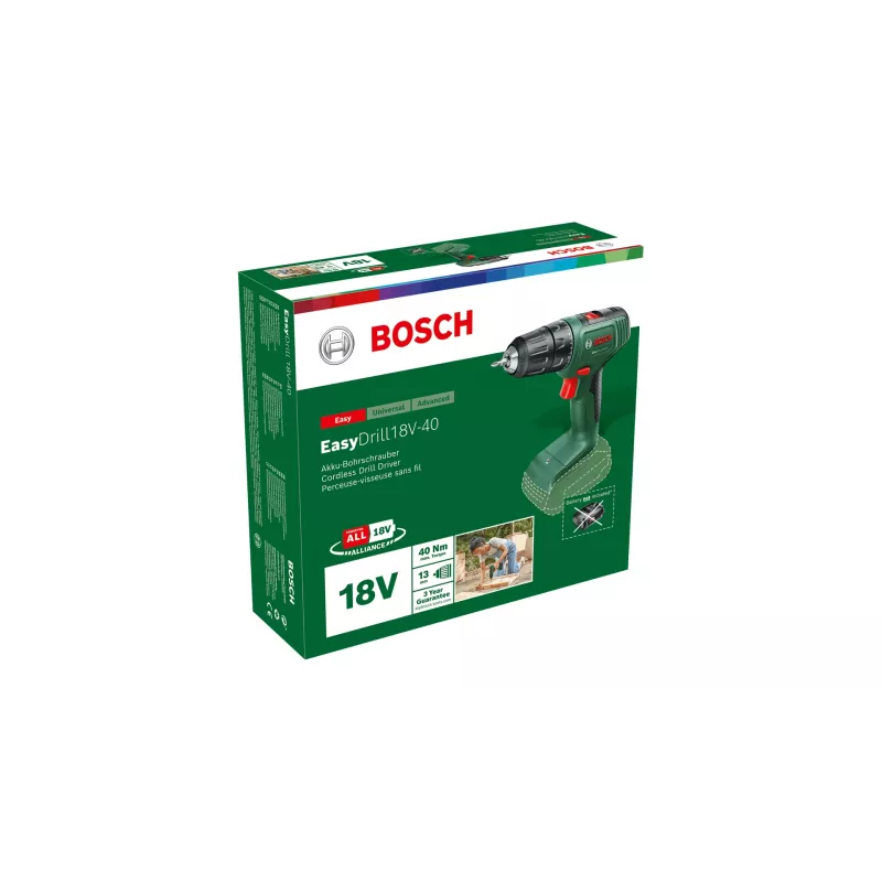 Bosch EasyDrill 18V-40 1630 RPM Keyless 1,3 kg Schwarz, Grün