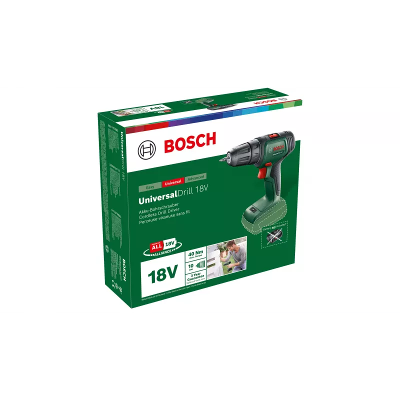 Bosch Universal Drill 18V, Schlüssellos, 1450 U/min, 1,2 kg, Schwarz, Grün