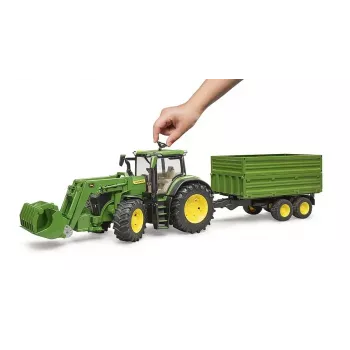 Traktor BRUDER John Deere 7R 350 mit Frontlader und Tandemachskipper, Kunststoff, ab 3 Jahren