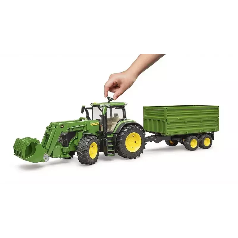 Traktor BRUDER John Deere 7R 350 mit Frontlader und Tandemachskipper, Kunststoff, ab 3 Jahren