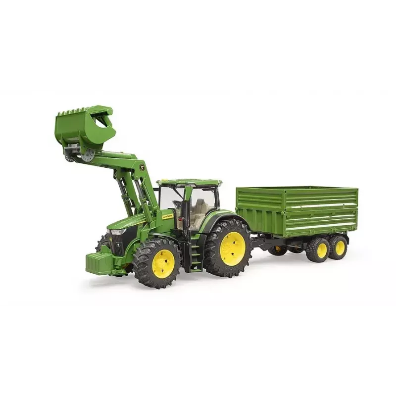 Traktor BRUDER John Deere 7R 350 mit Frontlader und Tandemachskipper, Kunststoff, ab 3 Jahren