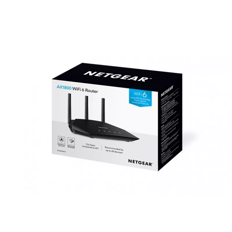 NETGEAR Nighthawk 4-Stream AX1800 WiFi 6 Router (RAX10) kabelloser Router Gigabit Ethernet Dual-Band (2,4 GHz / 5 GHz) Schwarz