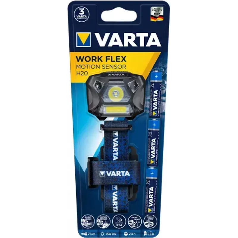 Stirnlampe Varta WORK FLEX MOTION SENSOR H20 Schwarz Blau LED 150 lm 20 h