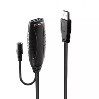 Lindy 10m USB 3.0 Aktive Verlängerung, 10 m, USB A, USB A, USB 3.2 Gen 1 (3.1 Gen 1), 5 Gbit/s, Schwarz