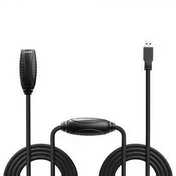 Lindy 10m USB 3.0 Aktive Verlängerung, 10 m, USB A, USB A, USB 3.2 Gen 1 (3.1 Gen 1), 5 Gbit/s, Schwarz