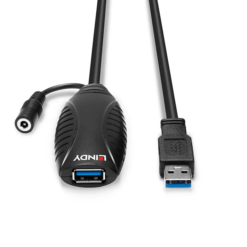 Lindy 10m USB 3.0 Aktive Verlängerung, 10 m, USB A, USB A, USB 3.2 Gen 1 (3.1 Gen 1), 5 Gbit/s, Schwarz