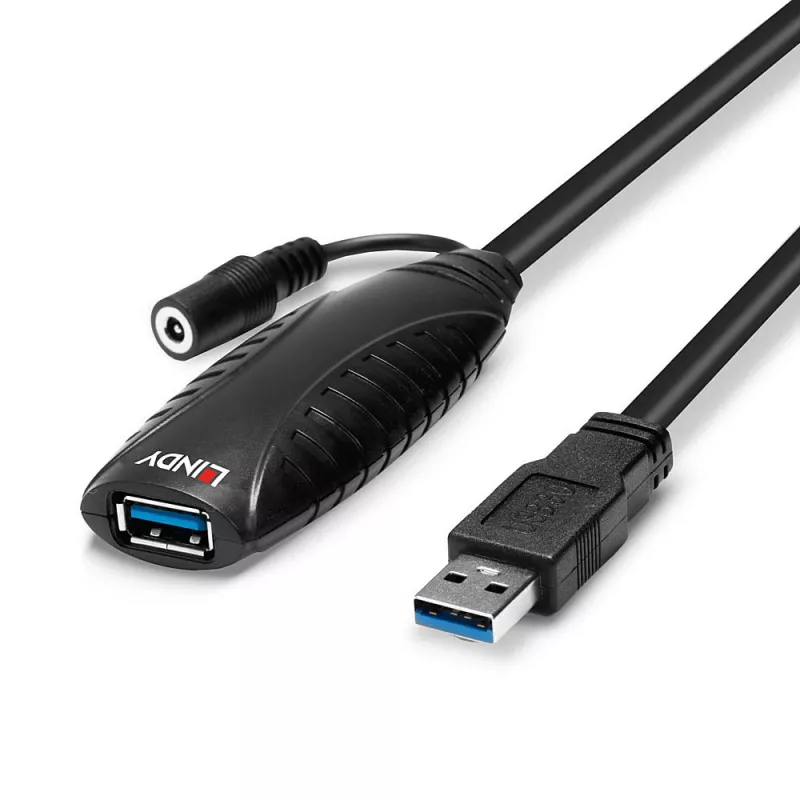Lindy 10m USB 3.0 Aktive Verlängerung, 10 m, USB A, USB A, USB 3.2 Gen 1 (3.1 Gen 1), 5 Gbit/s, Schwarz