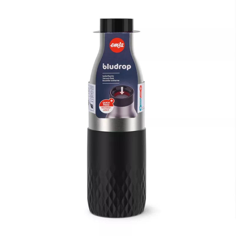 EMSA Bludrop Sleeve N3111100 Trinkflasche Täglicher Gebrauch 700 ml Edelstahl Schwarz, Edelstahl