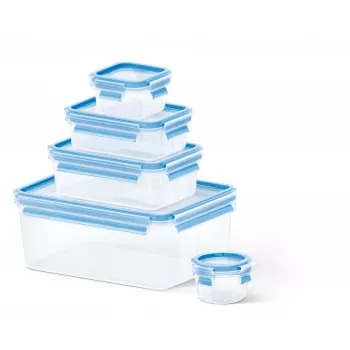 EMSA CLIP & CLOSE 508568 Aufbewahrungsbehälter für Lebensmittel Rechteckig Set 3,7 L Blau, Transparent 5 Stück