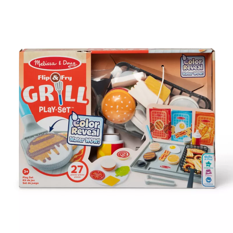 Melissa & Doug Flip & Fry Grill Spielset mit Water WOW! Farbwechsel-Spielzeugessen, Vorschulspielzeug ab 3 Jahren
