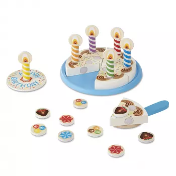 Melissa & Doug Geburtstagsparty-Kuchen – Holzspielzeug-Lebensmittel mit Mischanpassungs-Dekorationen und 7 Kerzen