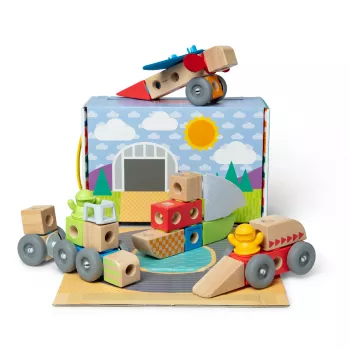 Holz-Steck- und Spiel-Fahrzeugbausatz Melissa & Doug Blockables, 54 Stück, verbindbar, FSC-zertifiziert