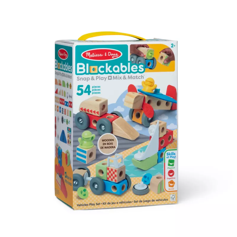 Holz-Steck- und Spiel-Fahrzeugbausatz Melissa & Doug Blockables, 54 Stück, verbindbar, FSC-zertifiziert