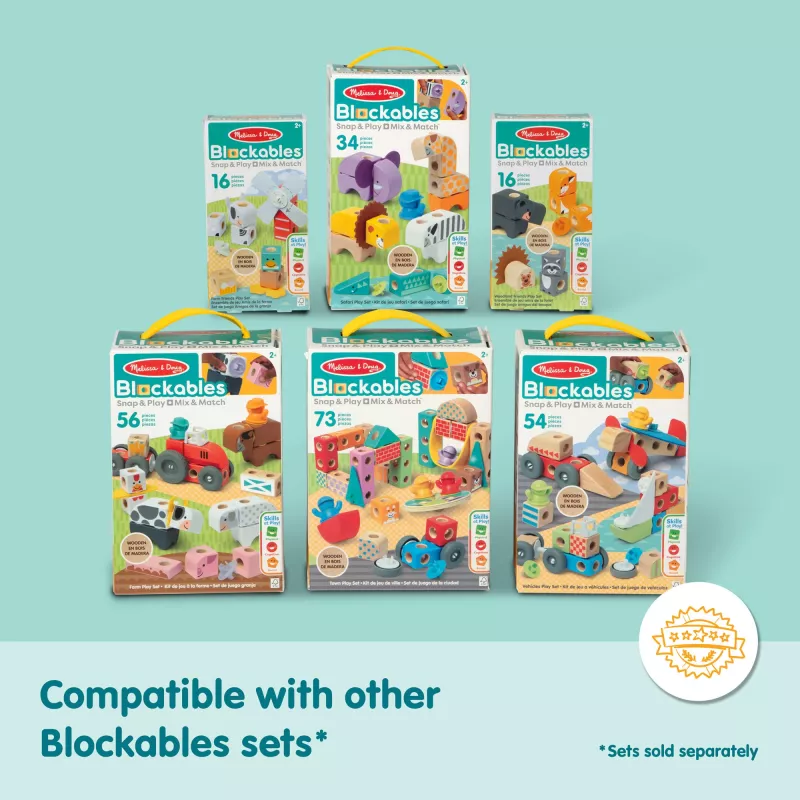 Holz-Steck- und Spiel-Fahrzeugbausatz Melissa & Doug Blockables, 54 Stück, verbindbar, FSC-zertifiziert