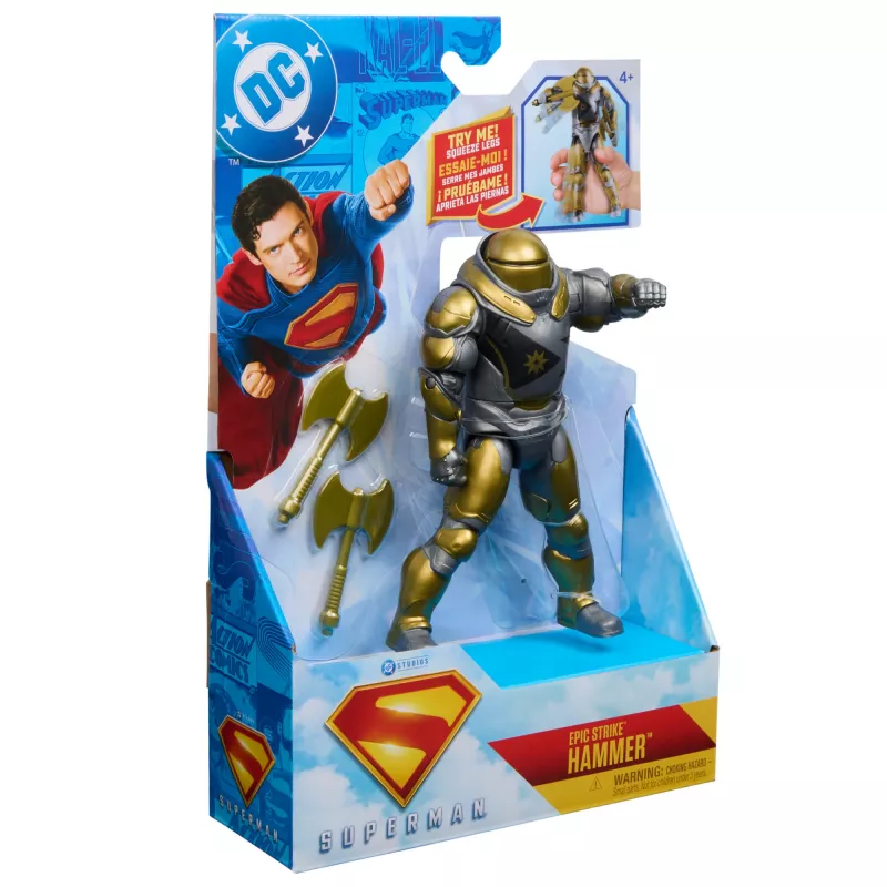 Actionfigur Superman Hammer of Boravia 6 Zoll, Filmstil, enthält 2 Zubehörteile, Gold/Grau