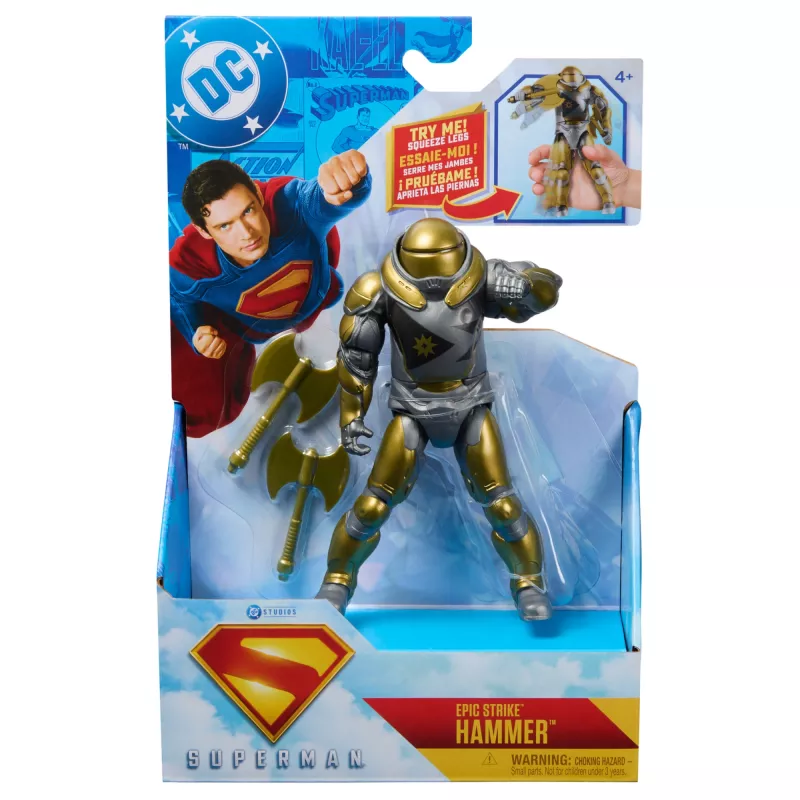 Actionfigur Superman Hammer of Boravia 6 Zoll, Filmstil, enthält 2 Zubehörteile, Gold/Grau