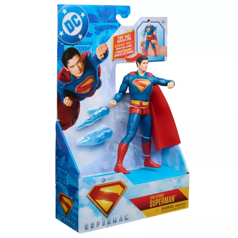 DC Comics, SUPERMAN Epic Strike Actionfigur, 15 cm groß, authentisches Film-Styling, enthält 2 Zubehörteile, Spielzeug für Jungen und Mädchen ab 4 Jahren