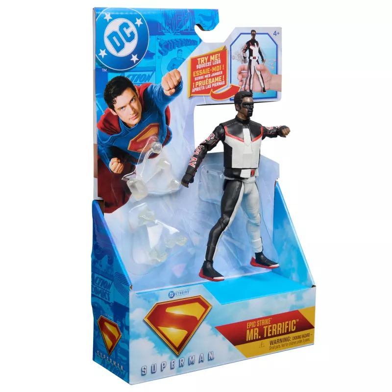 DC Comics, SUPERMAN, Mr. Terrific, Epic Strike Actionfigur, 15 cm groß, authentisches Film-Design, enthält 2 Zubehörteile, Spielzeug für Jungen und Mädchen ab 4 Jahren